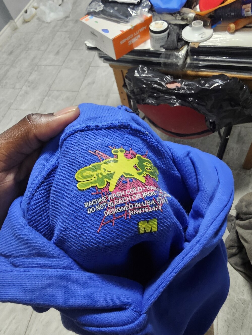Blue Sp5der-Style Web Hoodie Size M - Picture 5 of 5